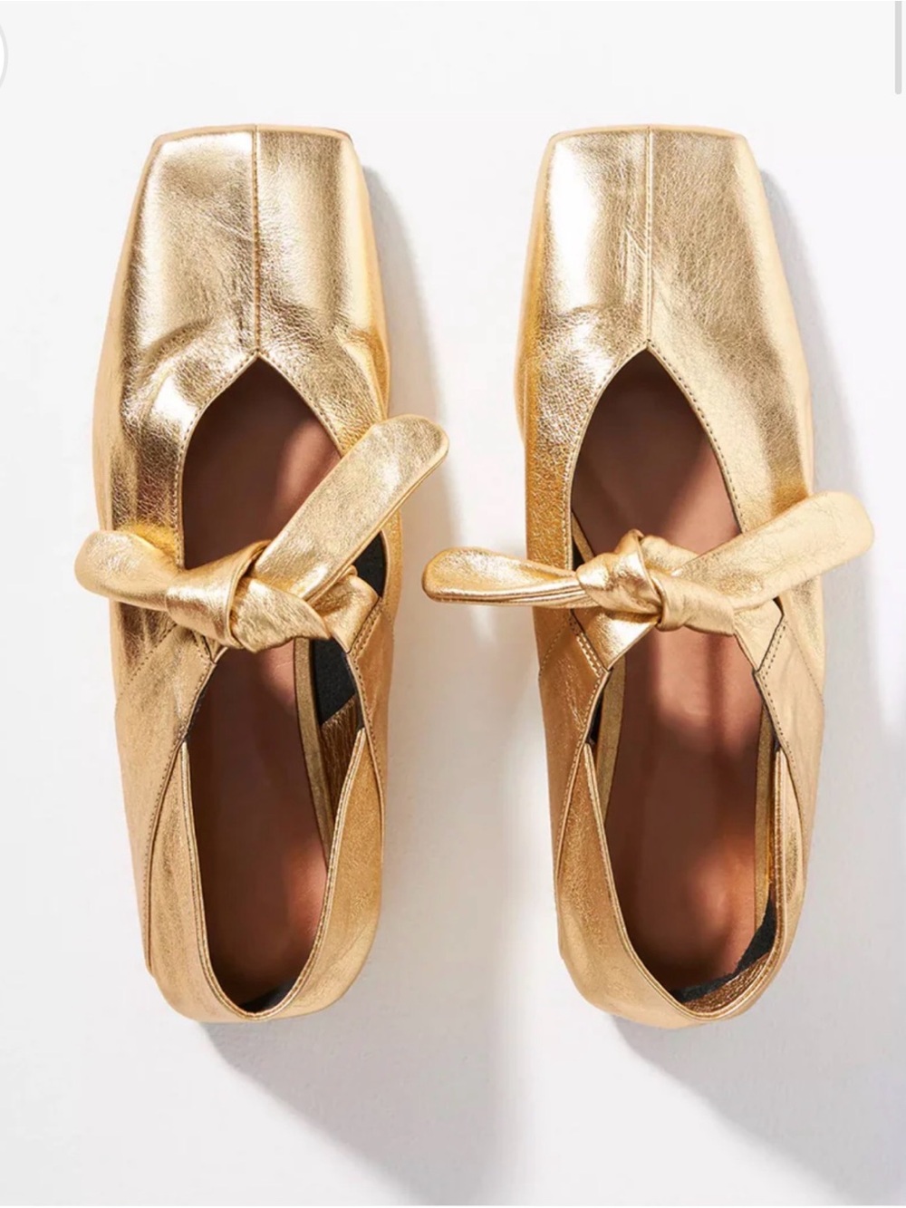 Metallic Gold Mary Jane Ballet Flats – Square Toe Bow Flats size 6